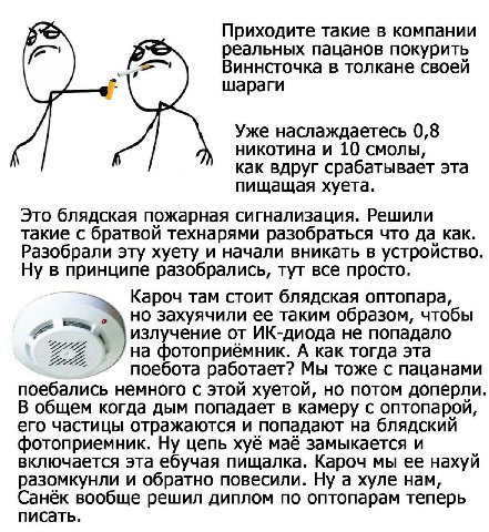 Приходите такие в компании реальных пацанов покурить Виннсточка в толкане своей шараги Уже наслаждаетесь 0,8 никотина и 10 смолы как вдруг срабатывает эта пищащая хуета Это блядская пожарная сигнализа