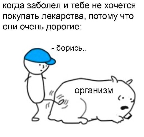когда заболел и тебе не хочется покупать лекарства, потому что они очень дорогие: борись.. организм