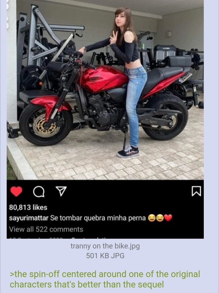 iN SIE 1 я с 4 80,813 likes sayurimattar tombar quebra minha рета View all 522 comments tranny on the bike.jpg 501 JPG >the spin-off centered around one of the original characters that's better than t