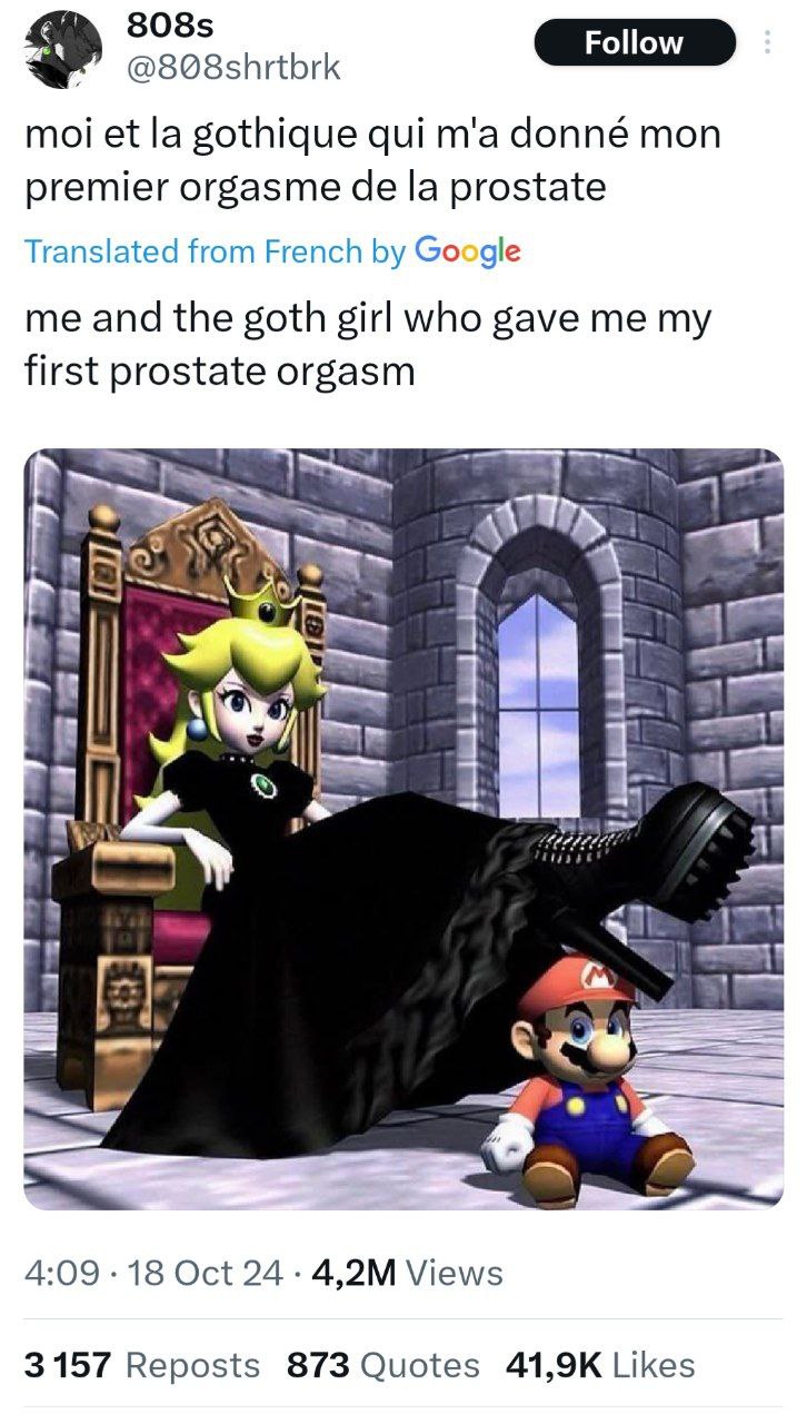 moi gothique qui donné mon premier orgasme prostate Translated from French Google me and the goth girl who gave me my first prostate orgasm в |553 a и 1 4:09 -18 Oct Views 3157 Reposts 873 Quotes Like