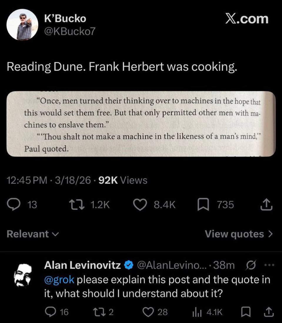 К’Виско сот Reading Dune. Frank Herbert was cooking. thinking over to machines in the hope that that only permitted other men with chines to in the likeness of a man’s mind,” Alan Levinovitz у please 