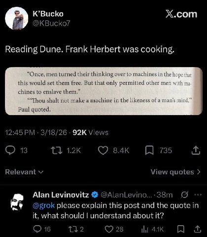 К’Виско сот Reading Dune. Frank Herbert was cooking. thinking over to machines in the hope that that only permitted other men with chines to in the likeness of a man’s mind,” Alan Levinovitz у please 