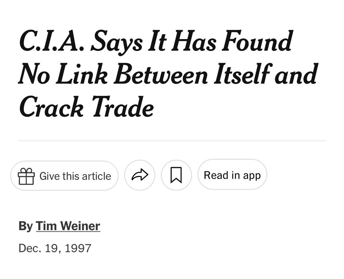 Says It Has Found No Link Between Itself and Crack Trade Give this article a Read in app Tim Weiner Dec. 19, 1997