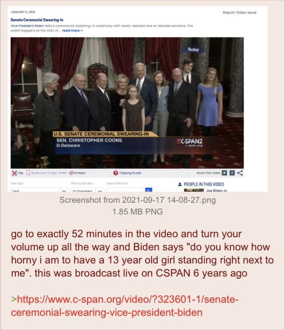 Today is SEN. COONS PEOPLE IN THI к from 2021-09-17 1.85 РМС to exactly 52 minutes in the video and turn your volume up all the way and Biden says you know how horny i to have a 13 year old girl stand