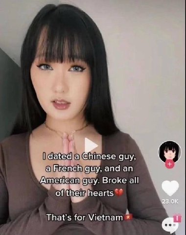 dated а guy. (в) a French guy. and American guy. Broke all of their hearts 23.0К That's for Vietnam
