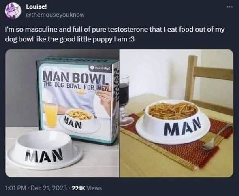 Louise! @themouseyouknow so masculine and full of pure testosterone that eat food out of my dog like the good little puppy :3 MAN THE 006 В OWL For IAN 1:07 Dec 21, 20 3: View