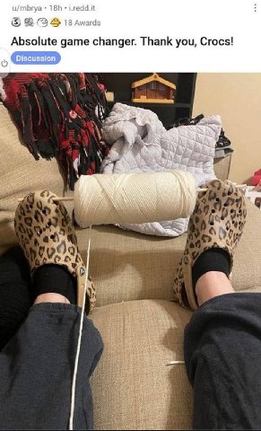 u/mbrya i.redd.it (3 18 awards Absolute game changer. Thank you, Crocs!