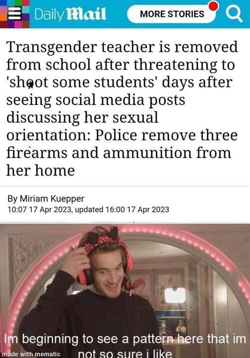 О. Transgender teacher is removed from school after threatening to ‘'shaot some days after seeing social media posts discussing her sexual orientation: Police remove three firearms and ammunition from