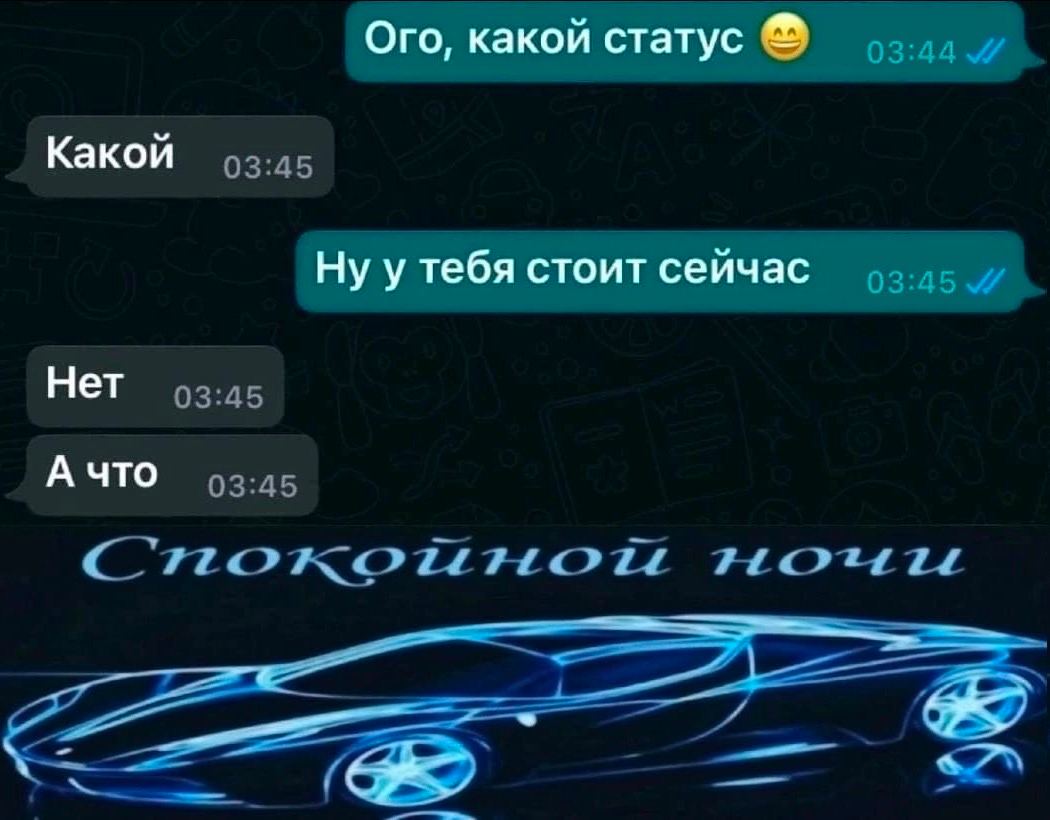 Ого, какой статус Какой 03:45 Нуу тебя стоит сейчас Нет 03:45 А что 03:45