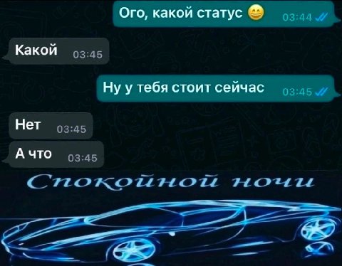 Ого, какой статус Какой 03:45 Нуу тебя стоит сейчас Нет 03:45 А что 03:45