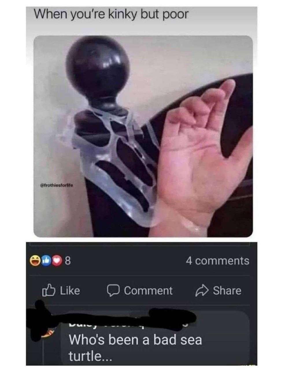 When you're kinky but poor 8 4 comments 0) Like Comment Share been а bad sea turtle...