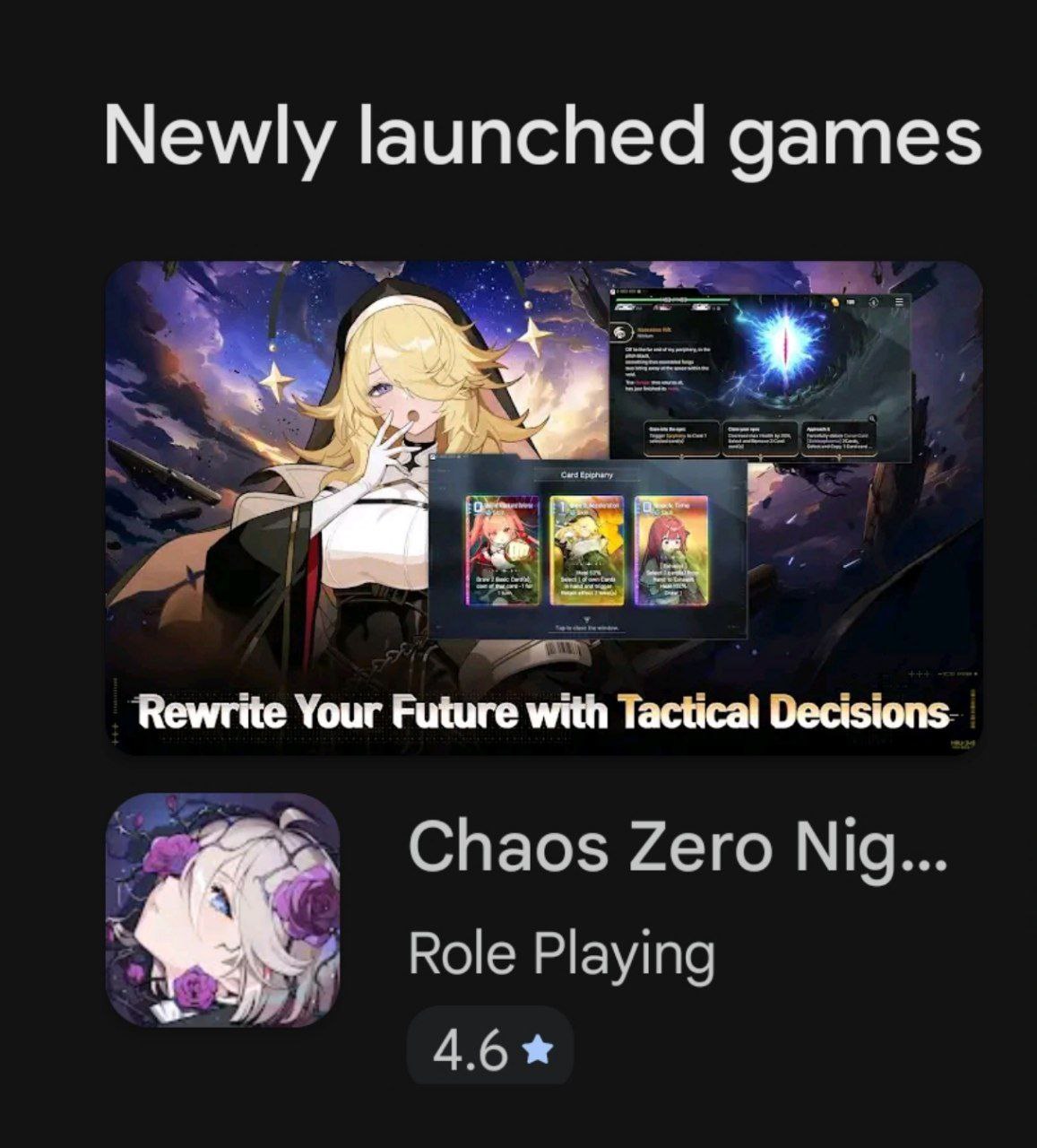 Newly launched games mate. Rewrite Your Future with Tactical Decisions Chaos Zero Nig.. Role Playing 4.6