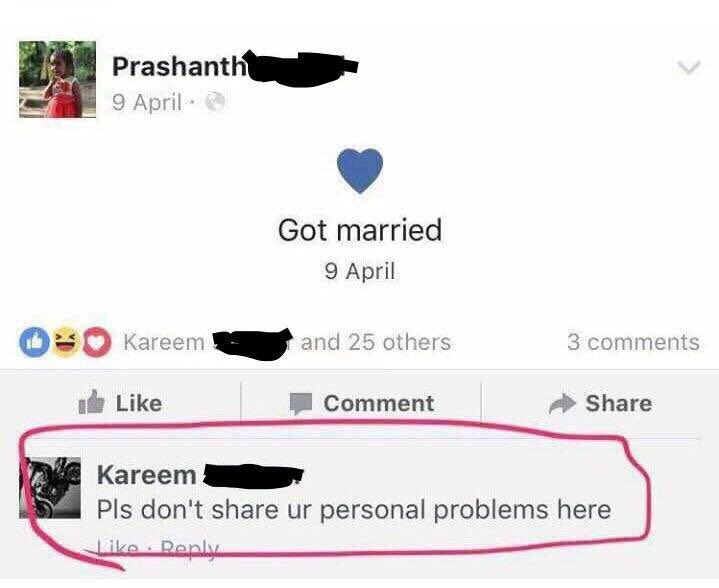9 Got married 9 April кагеет and 25 others 3 comments Like Comment Share Kareen Pls don't share personal problems here