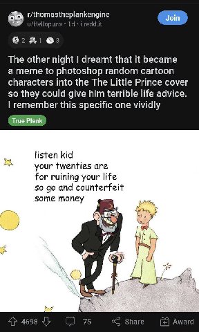 r/thomastheplankengine a u/Hellopuns i.redd.it 6221 63 The other night dreamt that it became a meme to photoshop random cartoon characters into the The Little Prince cover so they could give him terri