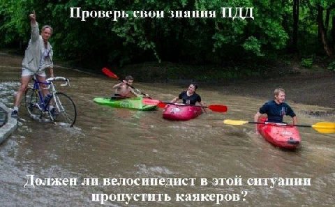 Проверь свои знания ИДД Должен ли велосипедист в этой ситуации пропустить каякеров?