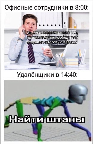Офисные сотрудники в 8:00 Да; подучиляк‘обеду вам отправлю версию 8 Удаленщики в 14:40 На