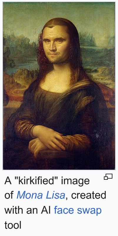 A "kirkified" image of Мопа Lisa, created with an face swap tool