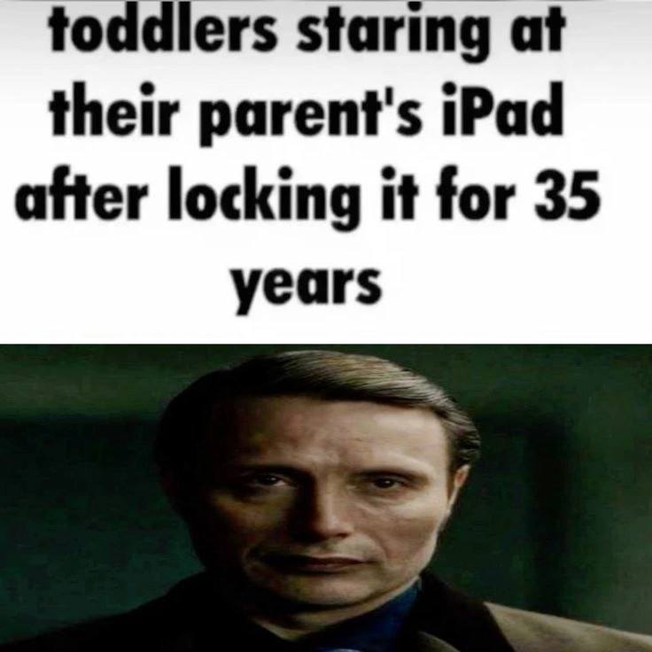 toddlers staring at their parent's iPad after locking it for 35 years