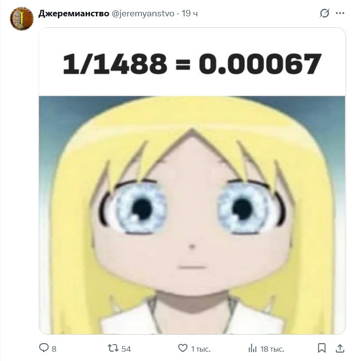 Джеремианство @jeremyanstvo 19 4 1/1488 0.00067 7