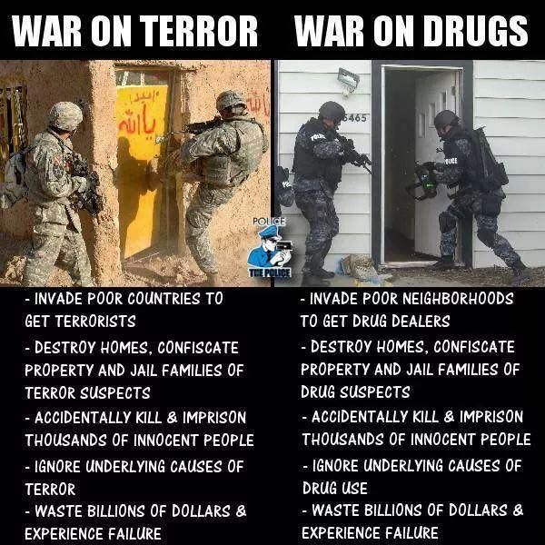 WAR ONTERROR WAR ОН INVADE POOR COUNTRIES TO INVADE POOR NEIGHBORHOODS GET TERRORISTS TO GET DRUG DEALERS DESTROY HOMES. CONFISCATE DESTROY HOMES. CONFISCATE PROPERTY AND JAIL FAMILIES OF PROPERTY AND