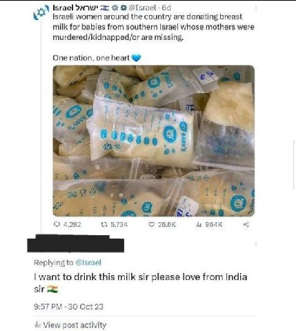 Israel Israeli women around the country are donating breast milk for babies from southern Israel whose mothers were murdered/kidnapped/or are missing. One nation, one heart О 4,282 5,734 26.6К i Reply