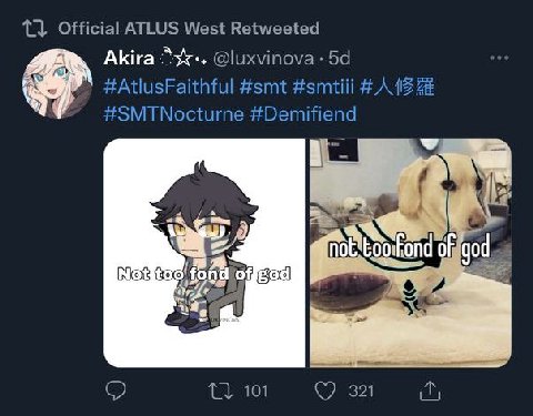 1} Official ATLUS West Retweeted Akira @luxvinova #AtlusFaithful #smt #smtiii #SMTNocturne #Demifiend 4 Nets 3 101 321