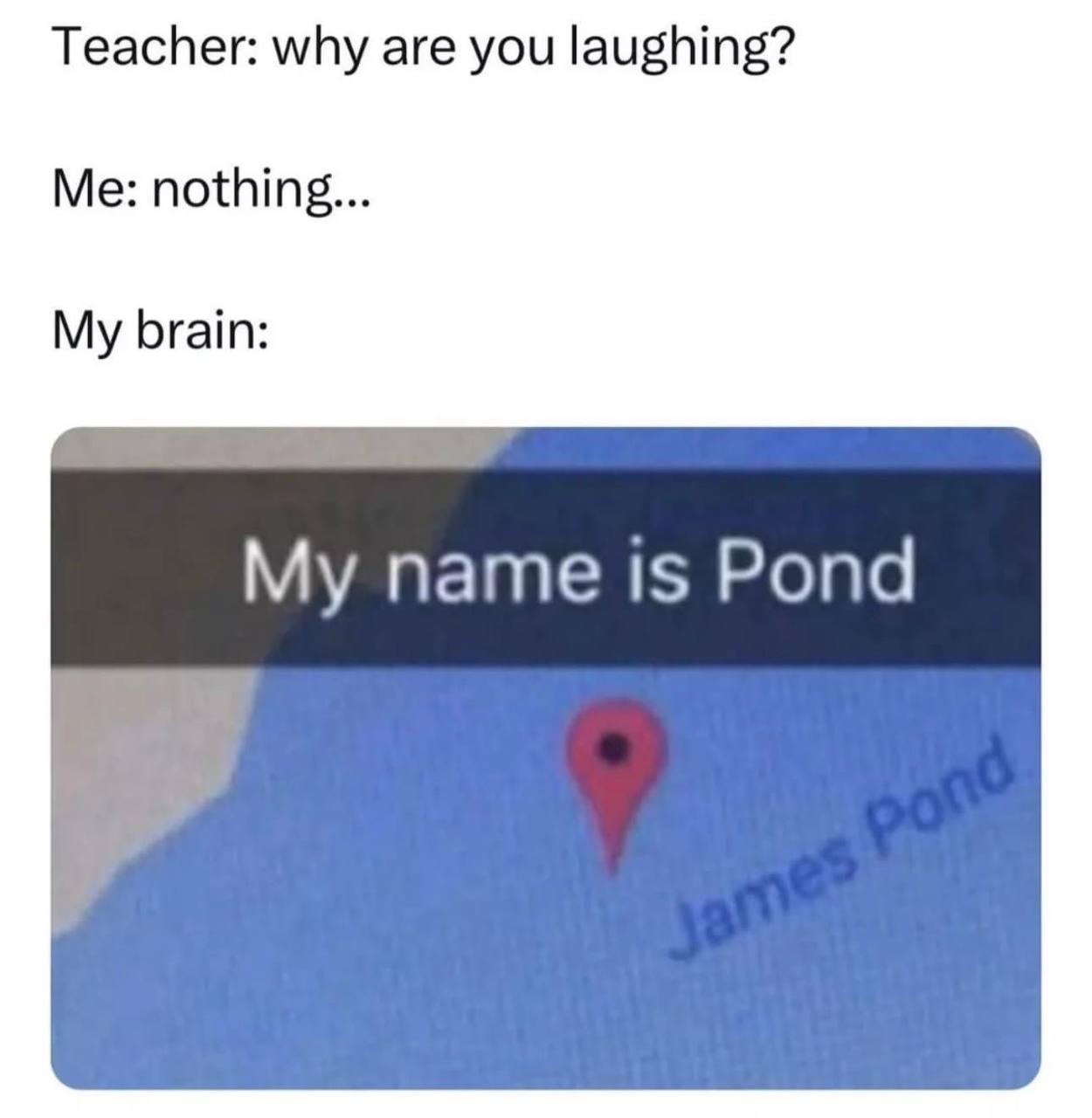 Teacher: why are you laughing? Me: nothing... My brain: My name is Pond
