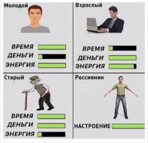 Взрослый Молодой ВРЕМЯ ВРЕМЯ ДЕНЬГИ ДЕНЬГИ ЭНЕРГИЯ ЭНЕРГИЯ Старый Россиянин ВРЕМЯ НАСТРОЕНИЕ ЭНЕРГИЯ