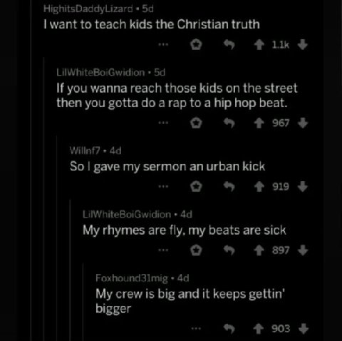| want to teach kids the Christian truth So | gave my sermon an urban kick My rhymes are fly, my beats are sick My crew is big and it keeps gettin’