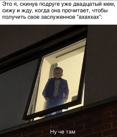Это я, скинув подруге уже двадцатый мем, сижу и жду, когда она прочитает, чтобы получить свое заслуженное "ахаххах": Ну че там