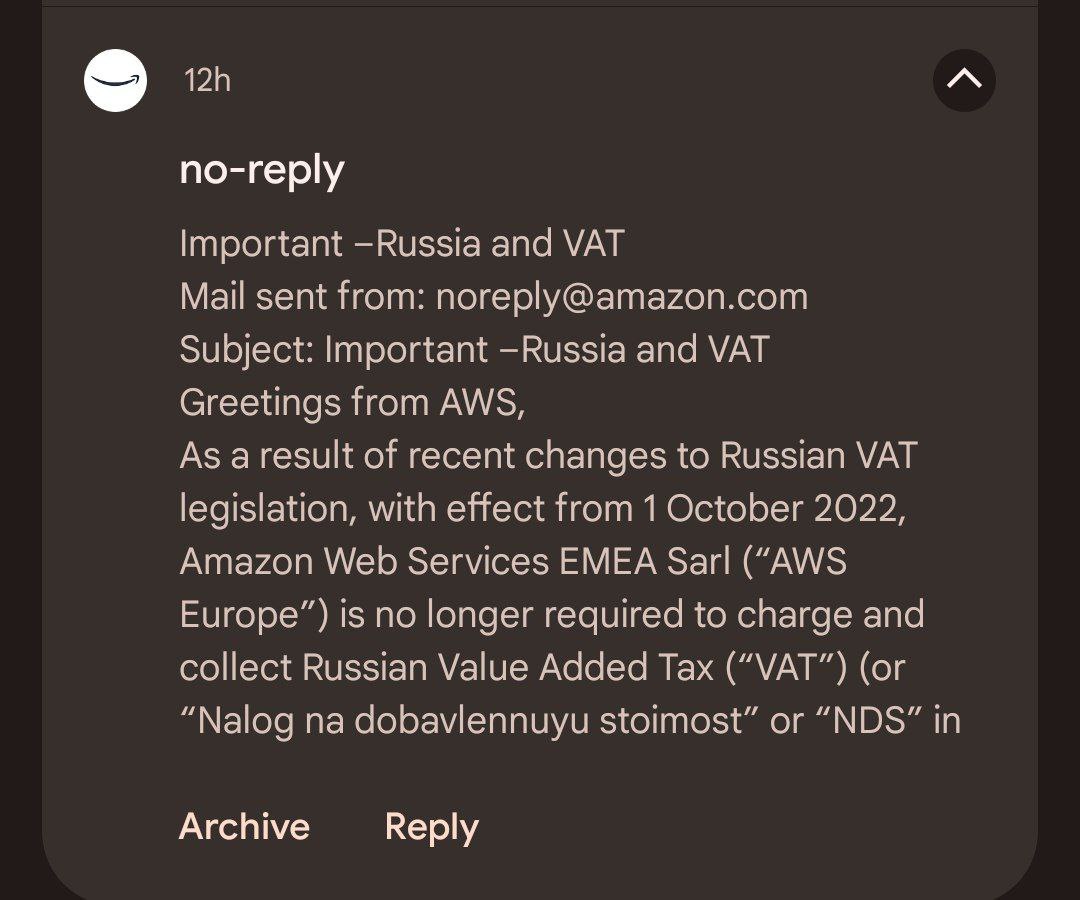 Isn't we can't use AWS at all?
Sanctions, huh..