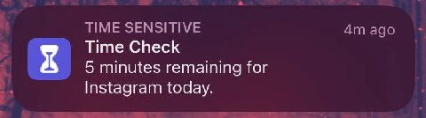 TIME SENSITIVE ago Time Check 5 minutes remaining for Instagram today.