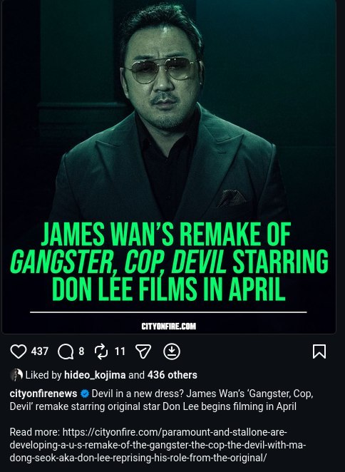 Liked hideo_kojima and 436 others cityonfirenews Devil in a new dress? James ‘Gangster, Сор, Devil’ remake starring original star Don Lee begins filming in April Read more: https://cityonfire.com/para