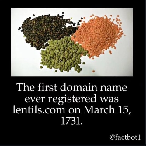 к О The first domain name ever registered was lentils.com on March 15, 1731. @factbot
