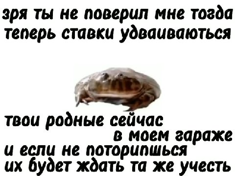 теперь ставки удваиваються твои родные сейчас в моем гараже и если не поторипшься их будет ждать та же учесть