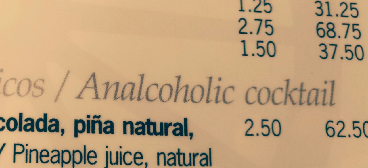 1.29 31.25 2.75 68.75 150 37.50 Analcoholic cocktail natural, 2.50 62.5 Pineapple juice. natural