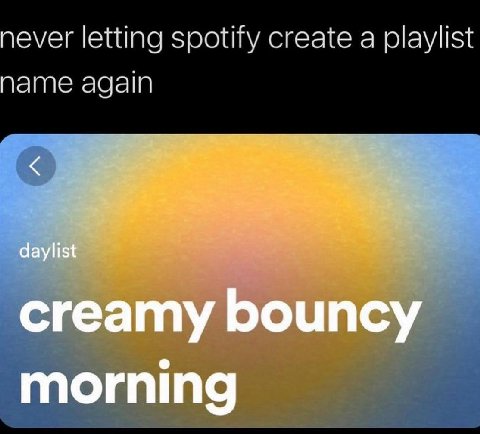 never letting spotify create a playlist name again daylist creamy bouncy morning