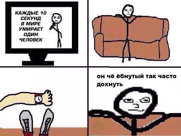КАЖДЫЕ 10 СЕКУНД В МИРЕ УМИРАЕТ 4 один ЧЕЛОВЕК он чё ёбнутый так часто дохнуть