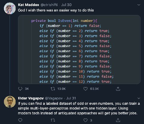 Kat Maddox Jul 30 God wish there was an easier way to this private bool IsEven(int number){ if (number 1) return false; else if (number 2) return true; else if (number 3) return false; else if (number