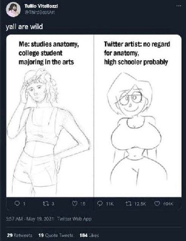 Tullio yall are wild Me: studies anatomy, Twitter artist: no regard college student for anatomy, majoring in the arts high schooler probably 29 Retwee 19 Quote 184 Like