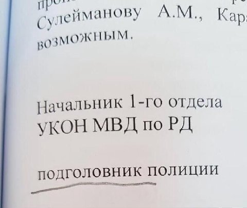сулейманову Кар Начальник отдела УКОН МВД подголовник