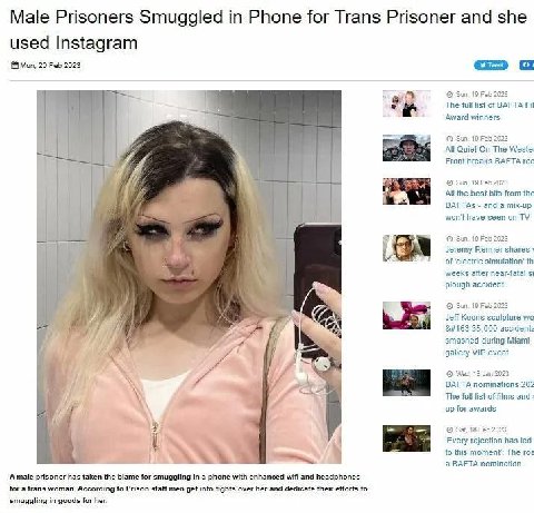 Male Prisoners Smuggled Phone for Trans Prisoner and she used Instagram Мол, 20 Feb 2023 i 4 Sun, 19 Feb 2023 #5 The full list of BAFTA Fil Award winners. Sun, 19 Fed 2023 A All Quief On The Front bre