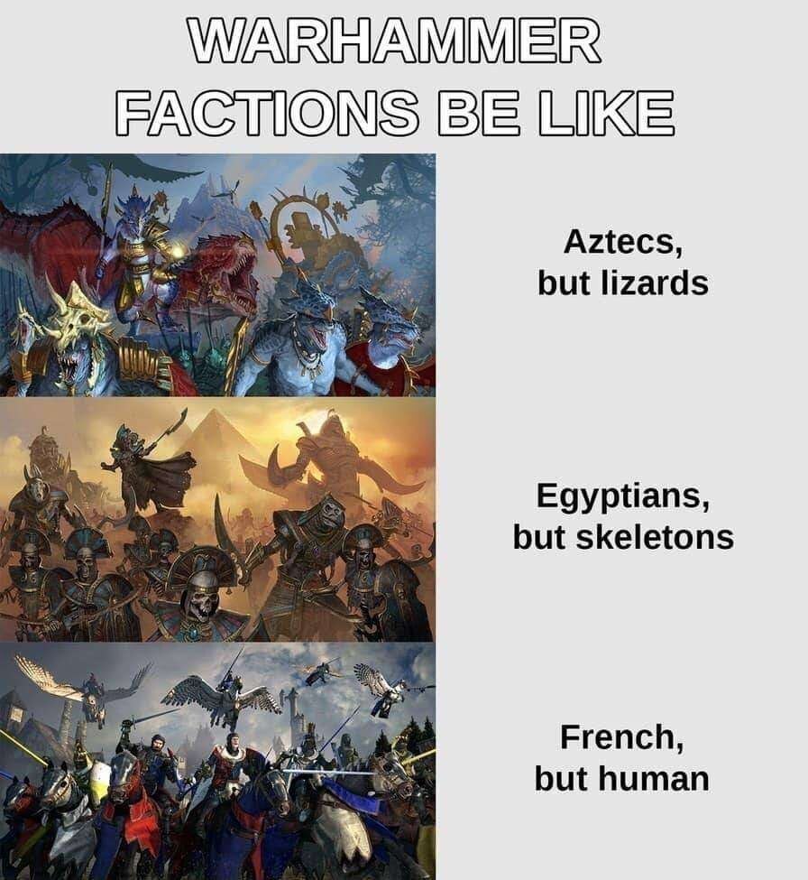 Aztecs, but lizards Egyptians, but skeletons French, but human A