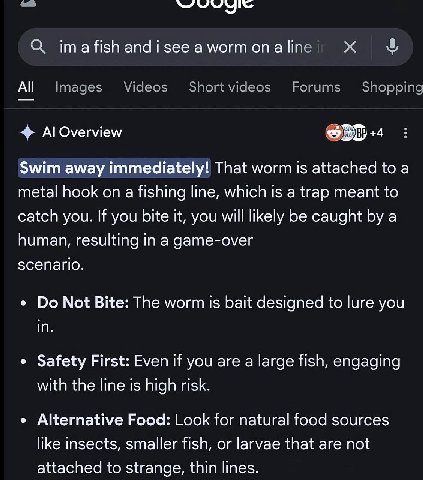 апа зее а могт опа All А! Overview Swim away immediately! That worm is attached {о а metal hook on a fishing line, which is a trap meant to catch you. If you bite it, you will likely be caught a human