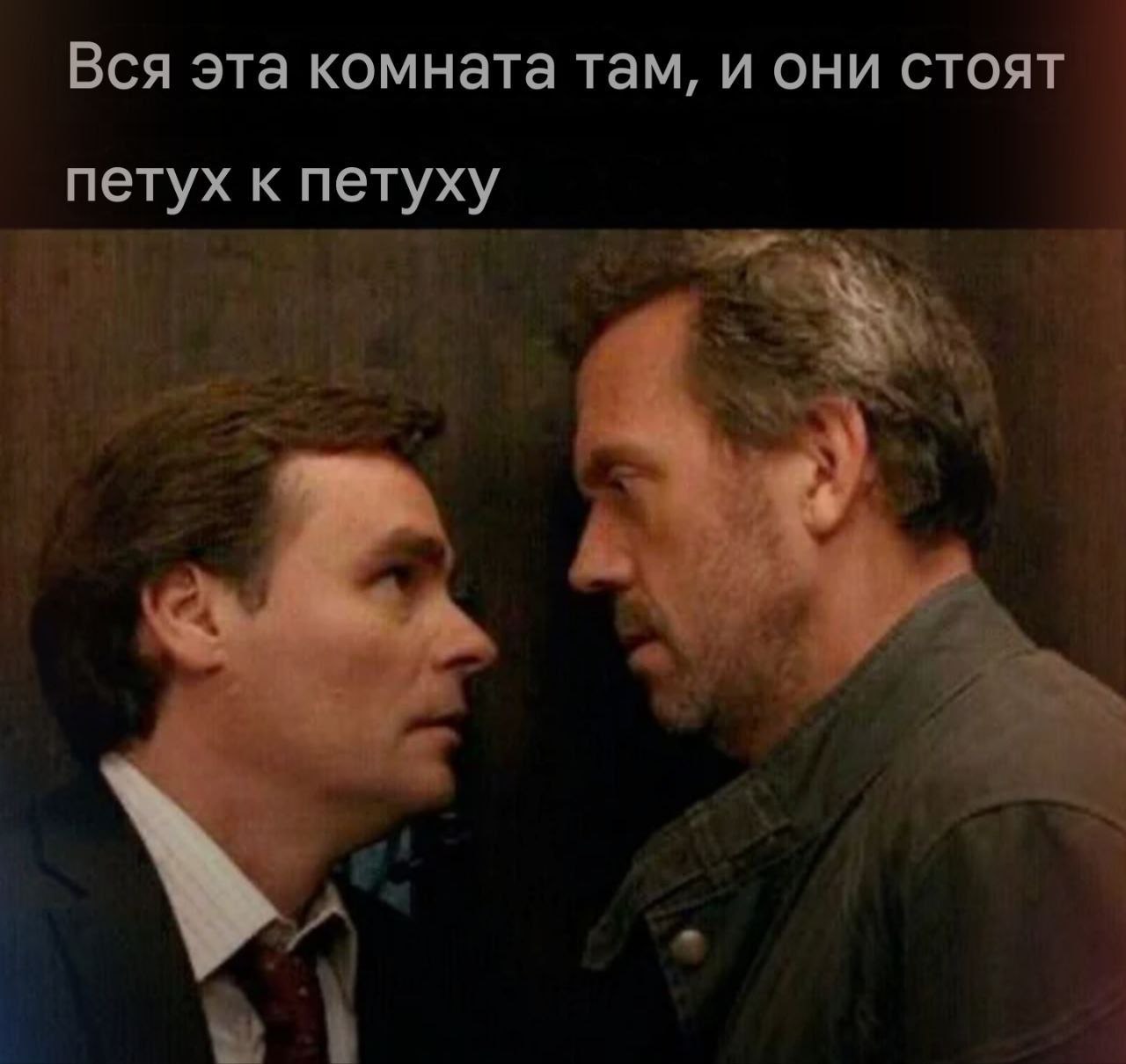 Вся эта комната там, и они стоят петух к петуху