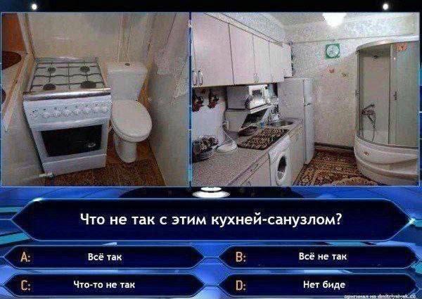 Mere Что не так с этим кухней-санузлом? А: Всё так Всё не так Что-то не так Нет биде на