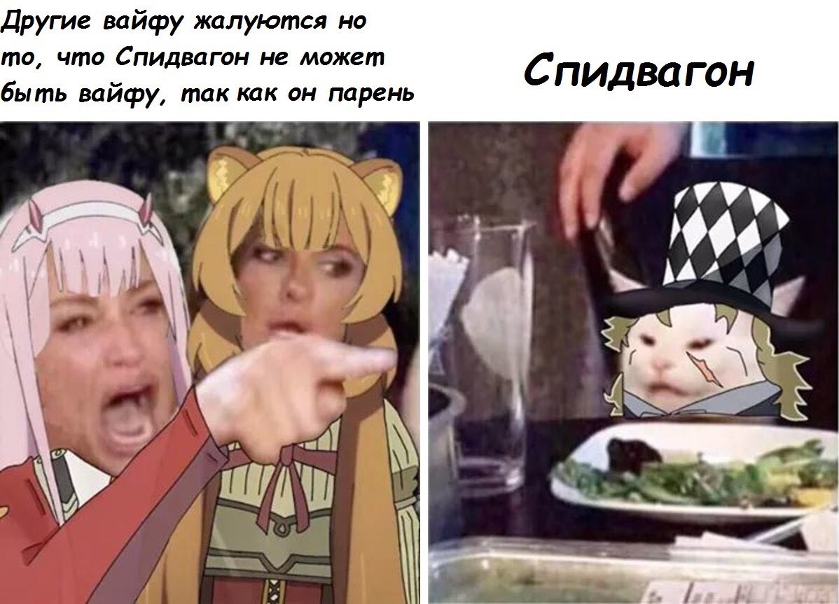 Другие вайфу жалуются но то, что Спидвагон не может быть вайфу, так как он парень Спидвагон 4\