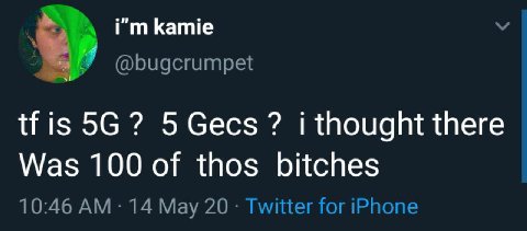 Кате @bugcrumpet 5 Gecs i thought there Was 100 of thos bitches 10:46 14 Мау 20 Twitter for iPhone