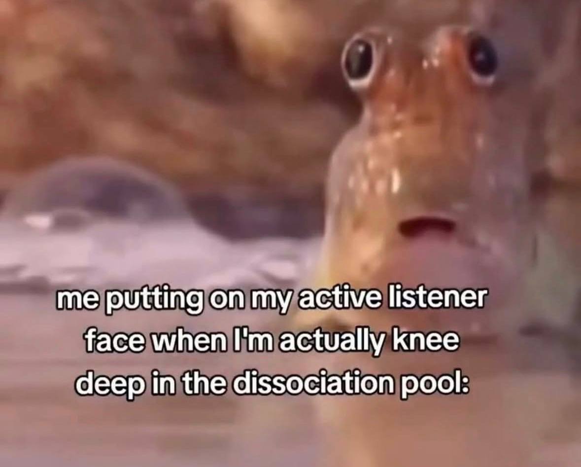 me putting on my active listener face when actually knee deep in the dissociation pool: