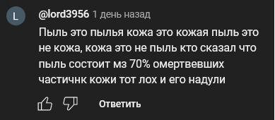 @lord3956 1 день назад Пыль это пылья кожа это кожая пыль это не кожа, кожа это не пыль кто сказал что пыль состоит 70% омертвевших частичнк кожи тот лох и его надули ответить